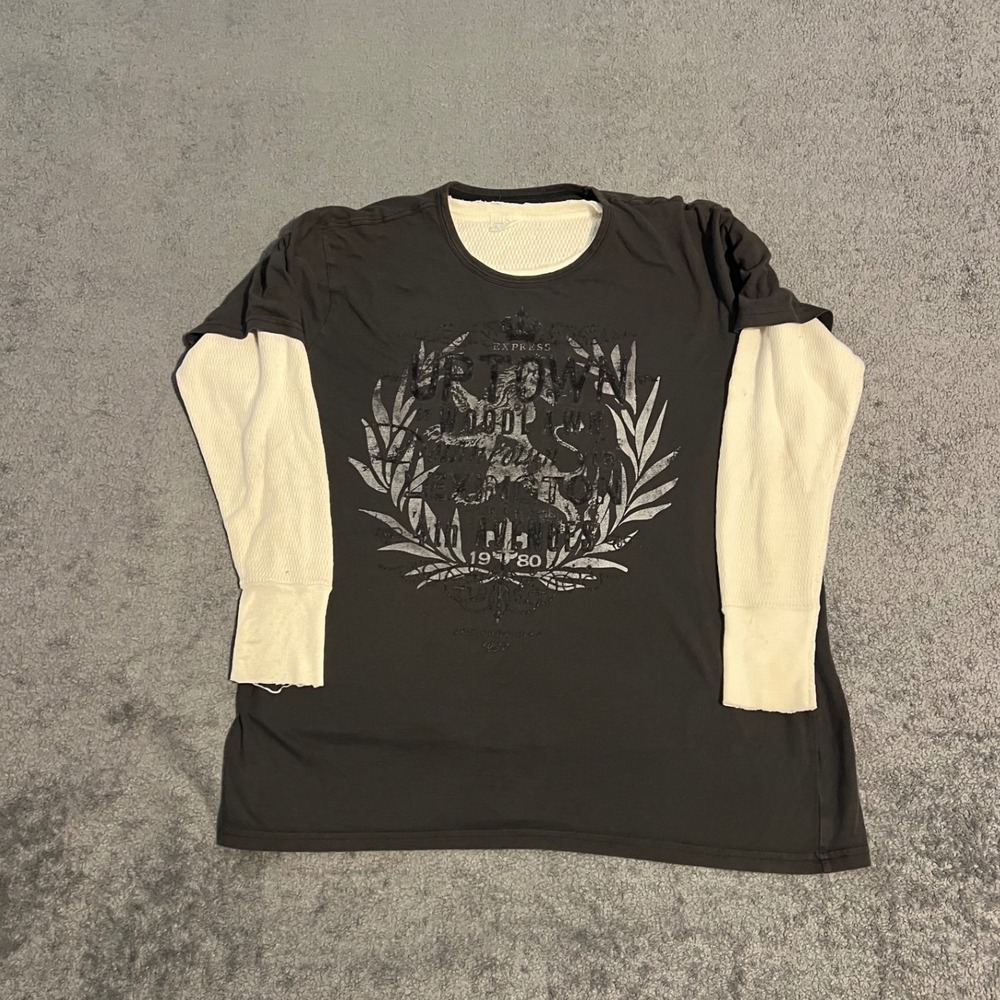 Vintage Y2K Express Mens Grunge Gothic Woodlawn Shirt Distressed Black XL